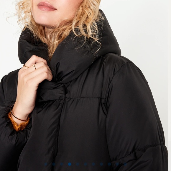 NWT OLD NAVY Water-Resistant Long Hooded Puffer Coat Color: Black Jack - Picture 4 of 5